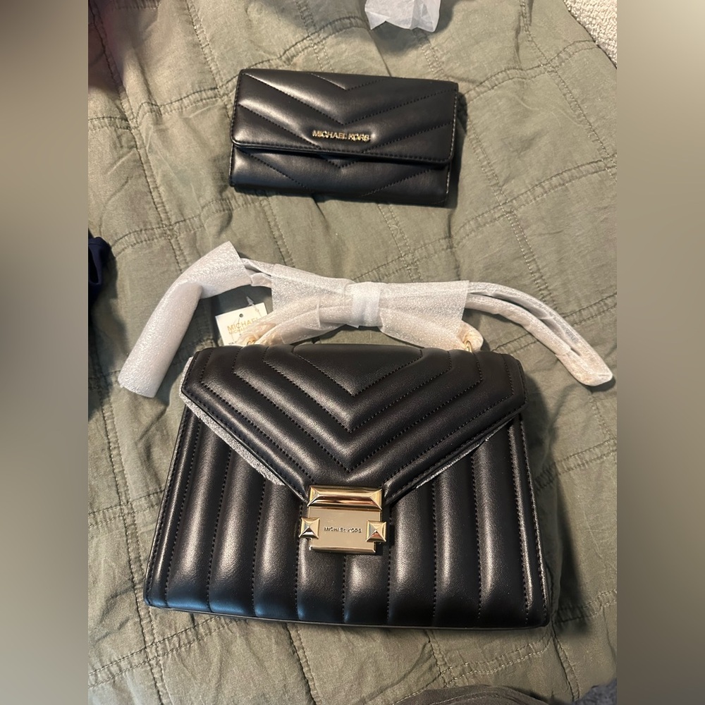 Michael Kors Black Quilted bag w/matching wallet NWT